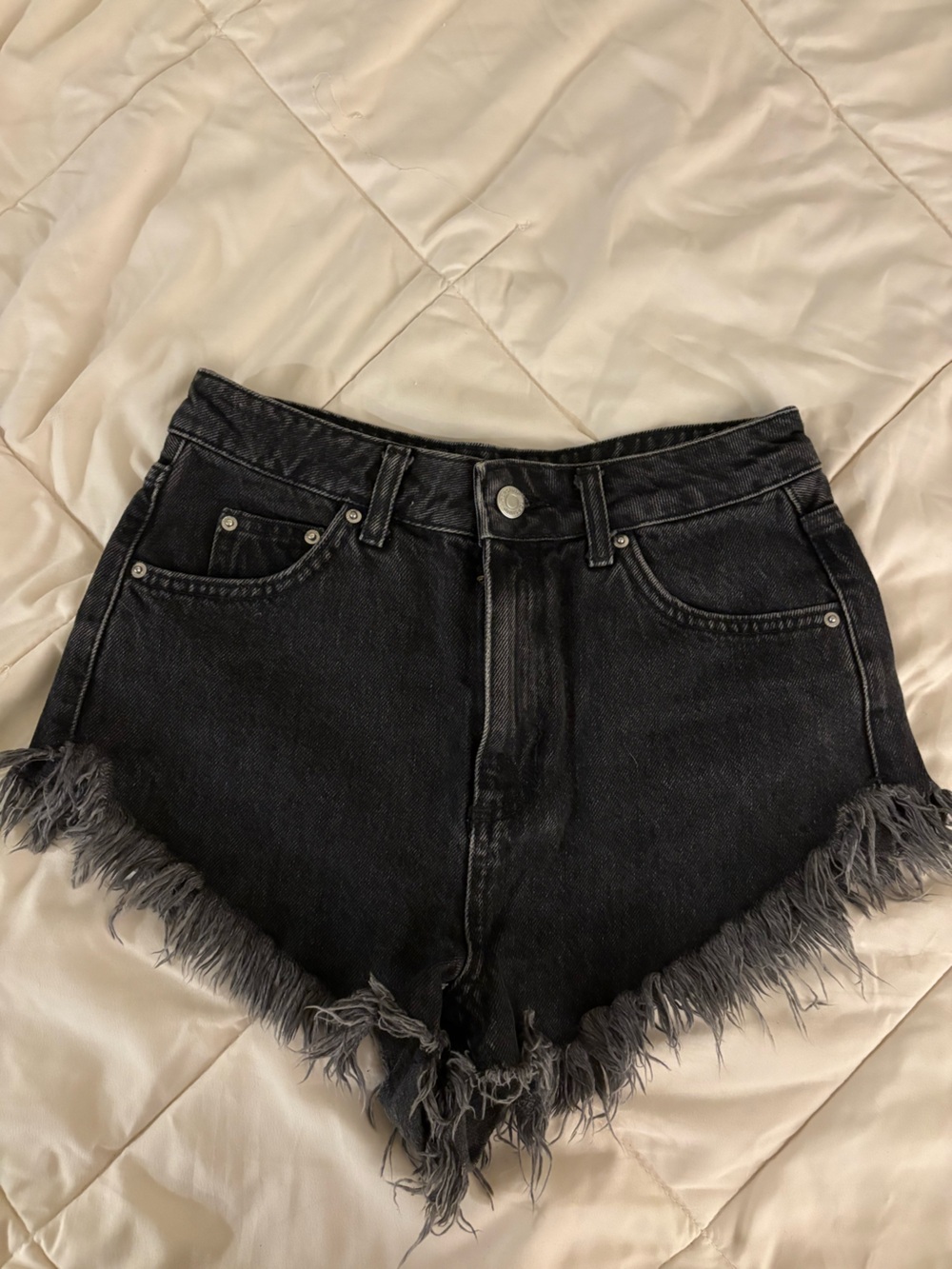Topshop Black Frayed Hem Jean Shorts